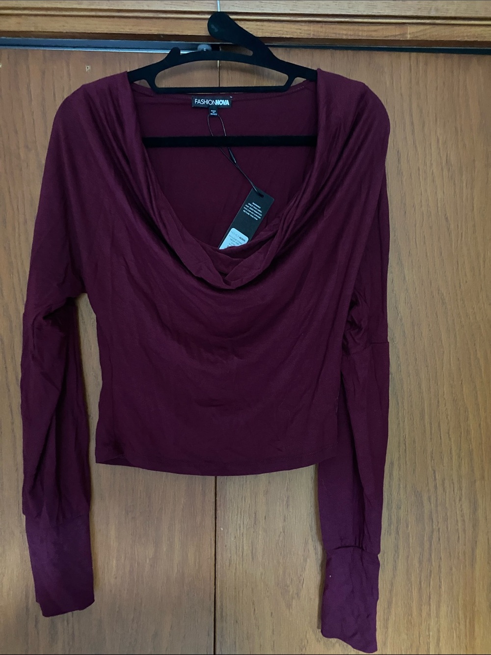 Fashion Nova Burgundy Cowl Neck Long Sleeve Top